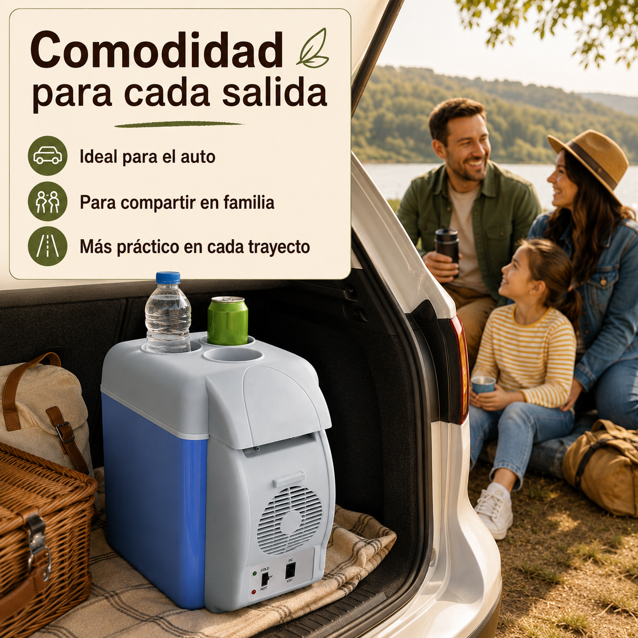 Nevera Portátil Frío y Calor de 12V con Portavasos