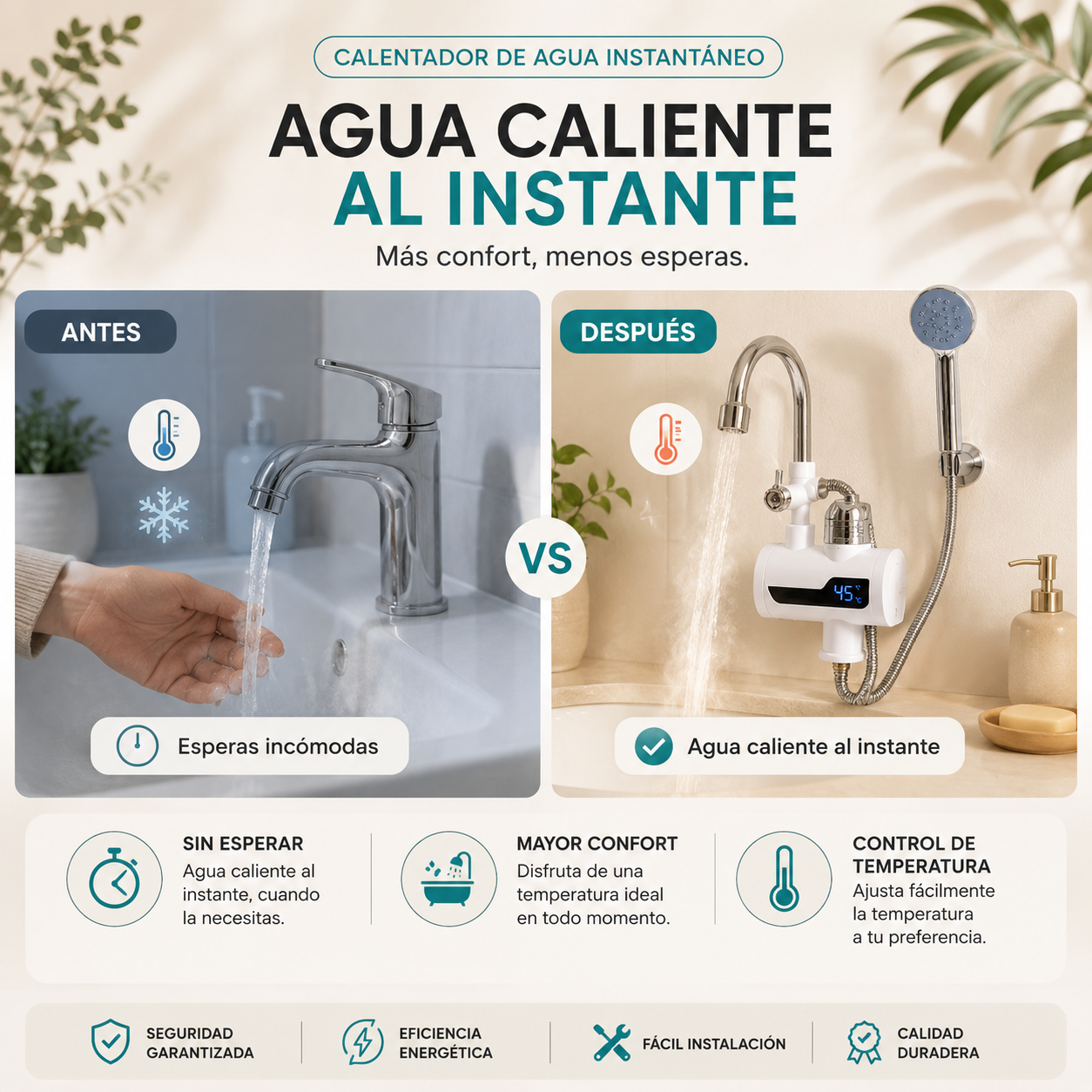 Calentador de Agua Instantáneo para Ducha y Grifo
