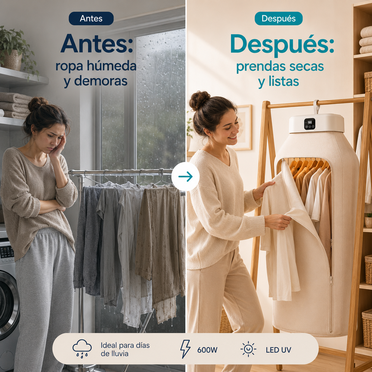 Secador de Ropa Portátil 10kg LED UV Blanco