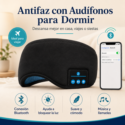 Antifaz Bluetooth con Audífonos para Dormir