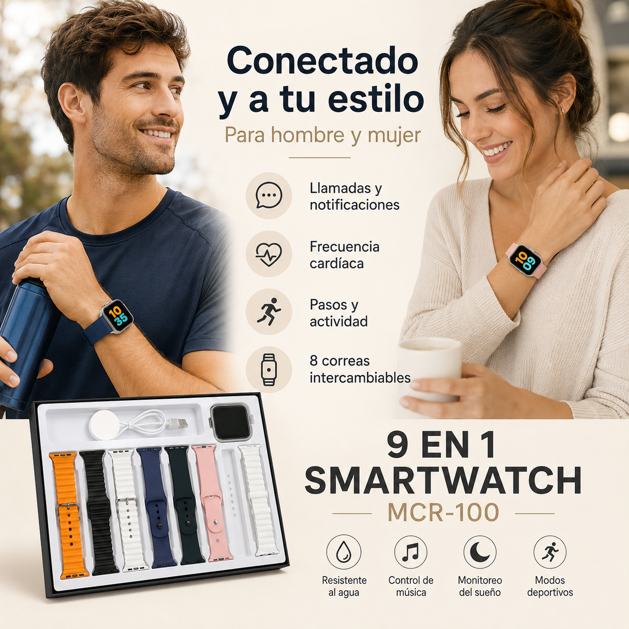 Smartwatch 9 en 1 MCR-100 con 8 Correas Intercambiables