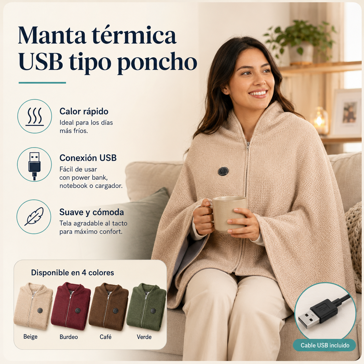 Manta Térmica Eléctrica USB Tipo Poncho