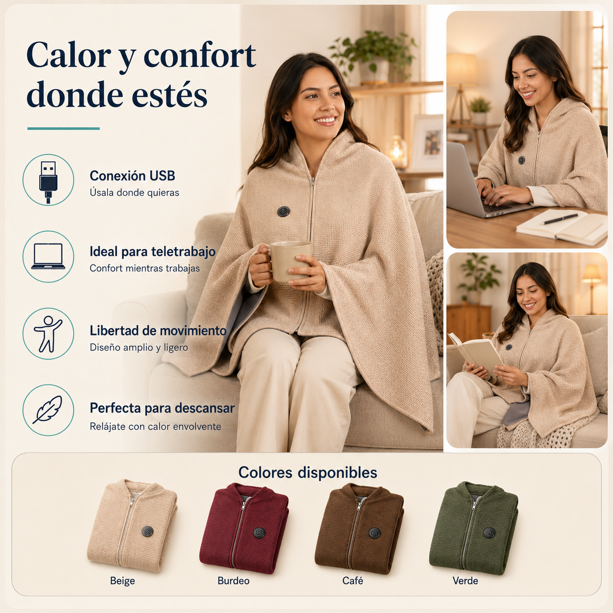 Manta Térmica Eléctrica USB Tipo Poncho