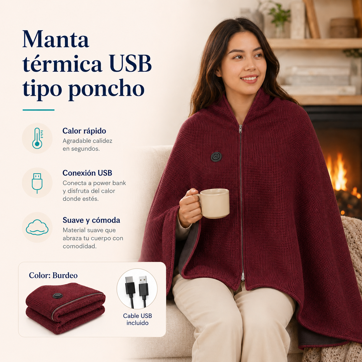 Manta Térmica Eléctrica USB Tipo Poncho