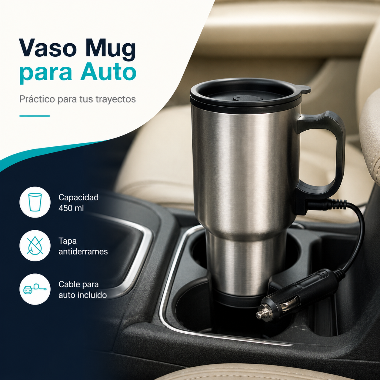 Vaso Mug Eléctrico para Auto de 450 ml