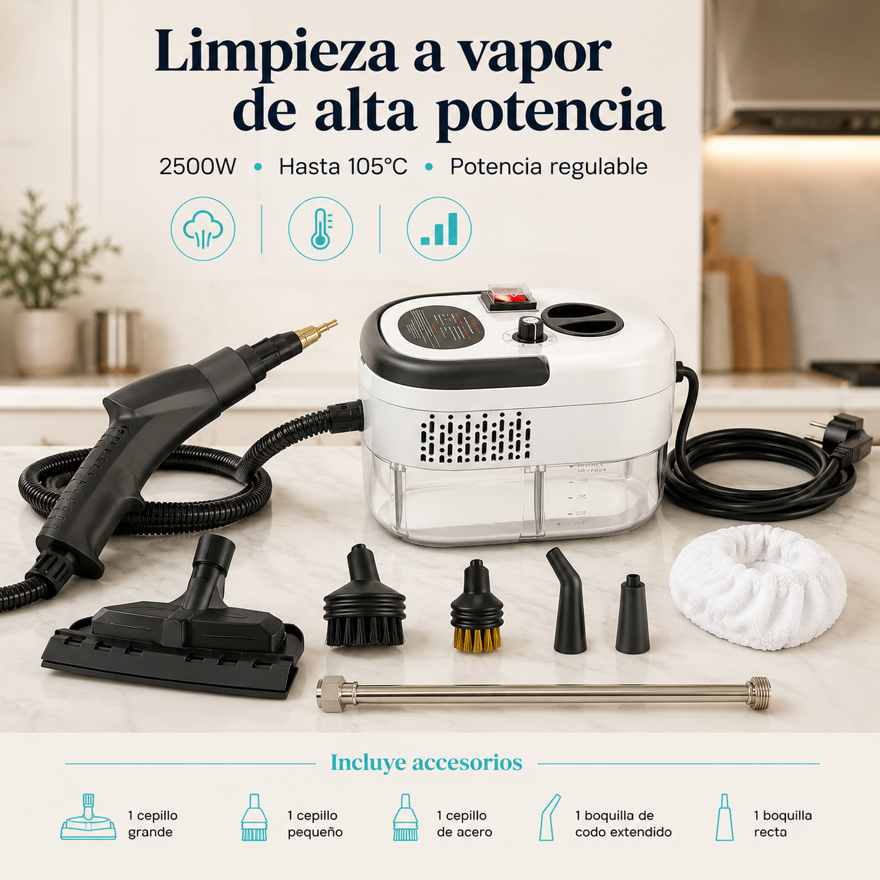 Limpiador a Vapor de Alta Potencia 2500W