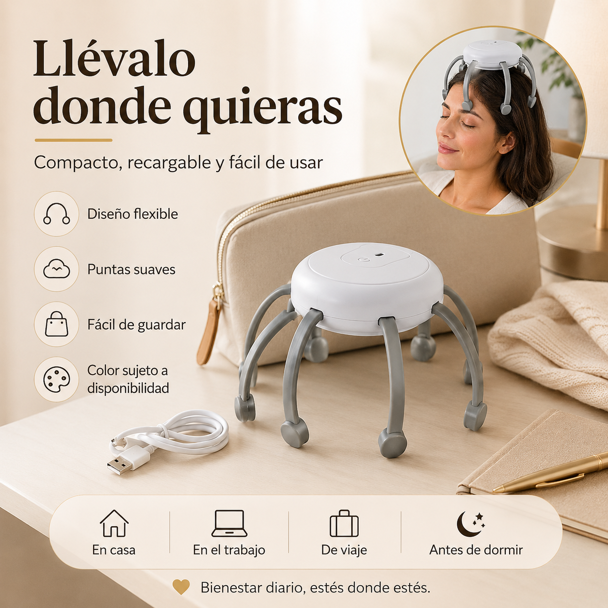Masajeador de Cabeza Pulpo Recargable USB