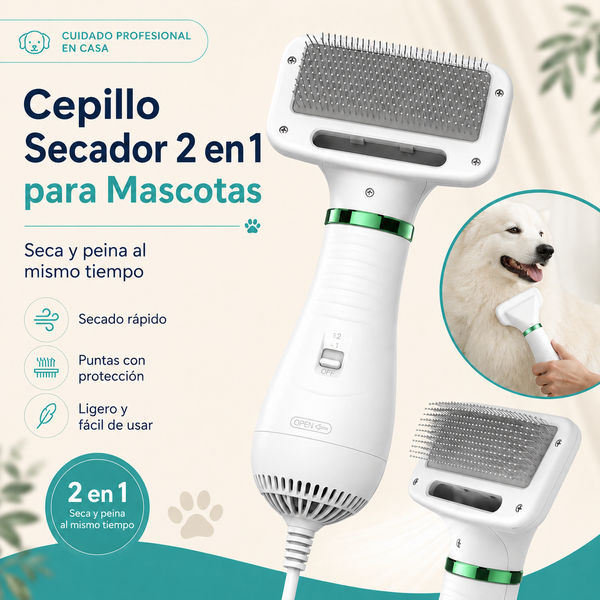 Cepillo Secador 2 en 1 para Mascotas