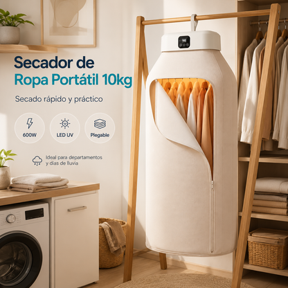 Secador de Ropa Portátil 10kg LED UV Blanco
