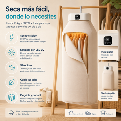 Secador de Ropa Portátil 10kg LED UV Blanco